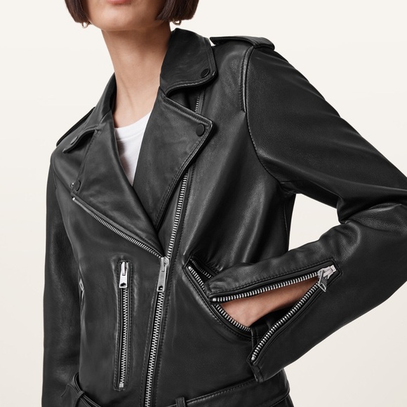 AllSaints Women's Balfern Belted Hem Leather Biker Jacket - XS - Picture 1 of 8